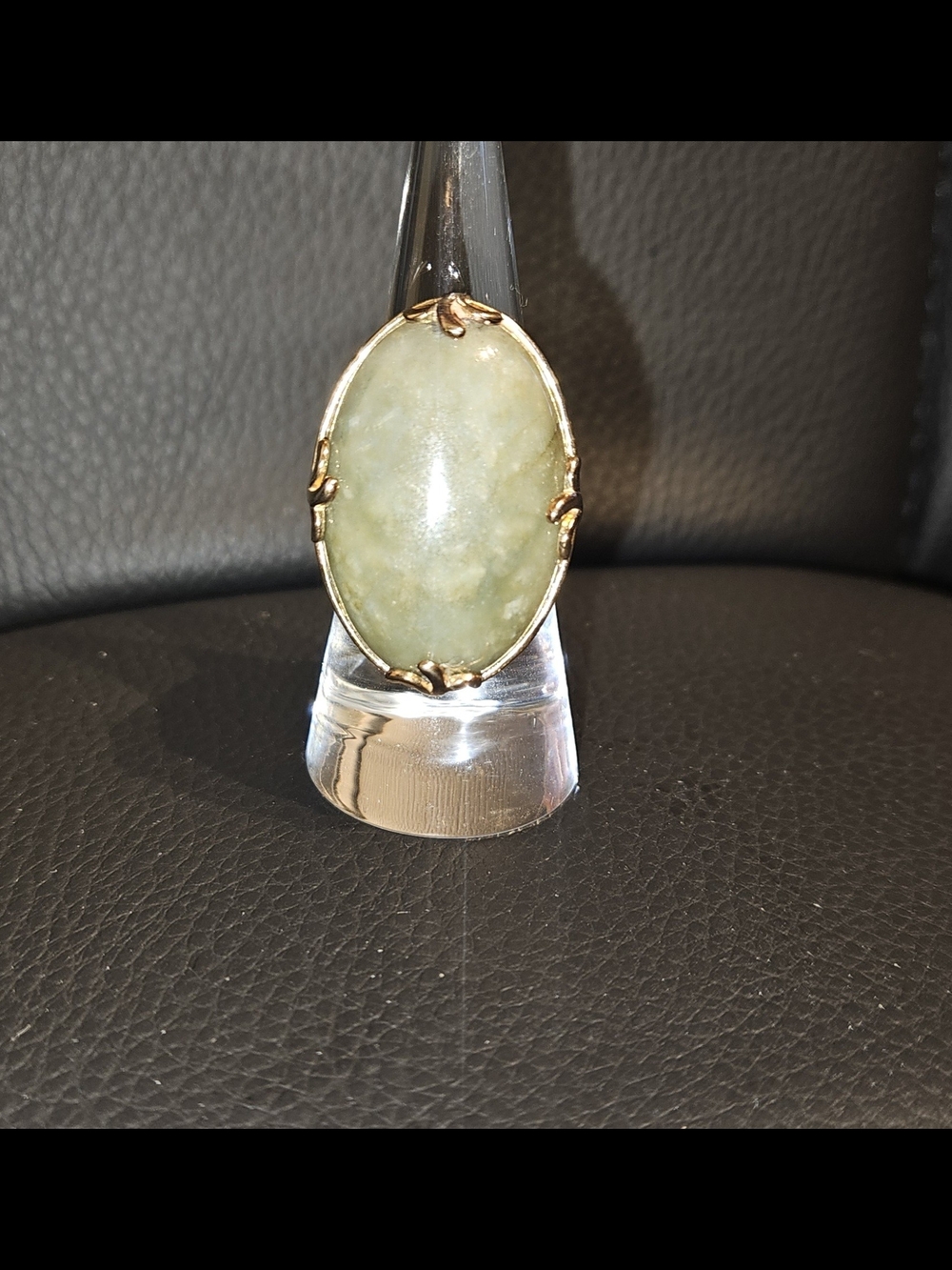 925 Sterling Gold-Plated Green Jade Oval Statement Ring